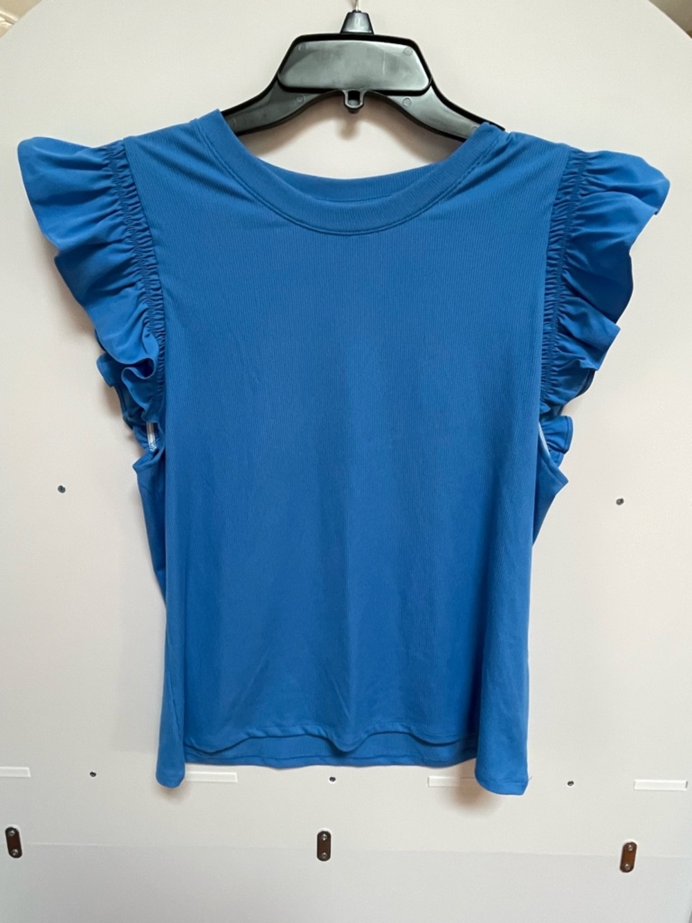 Women’s Blue Ruffle Sleeve Tank Top — Lightweight Summer Tee Sz L
